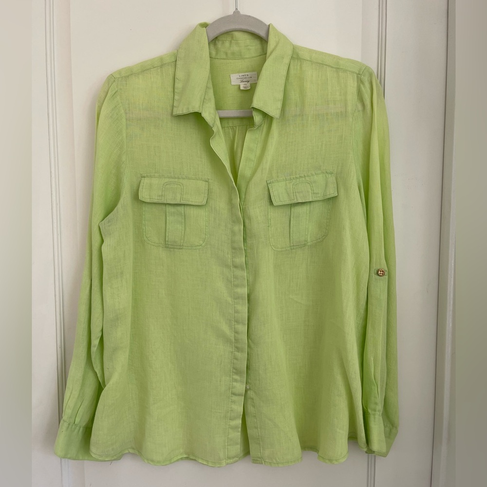 Charter Club Luxury Linen lime green long sleeve size L.
